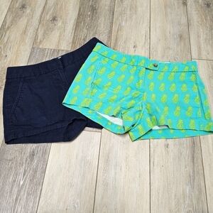 J. Crew Bundle 2 Pairs Chino Shorts Low Rise Women's 0 Navy Pineapple Turquiose